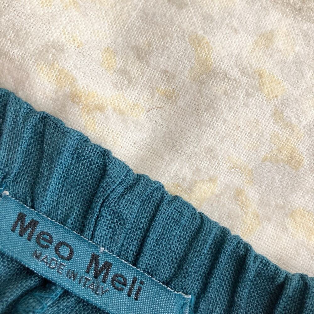 Meo Meli Womens OS Harem Drop Crotch 100% Linen Pants Blue Made in Italy - Picture 3 of 10